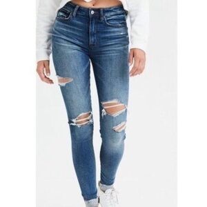 American Eagle Ripped Distressed Dark Wash Curvy Super Hi-Rise Jeggings